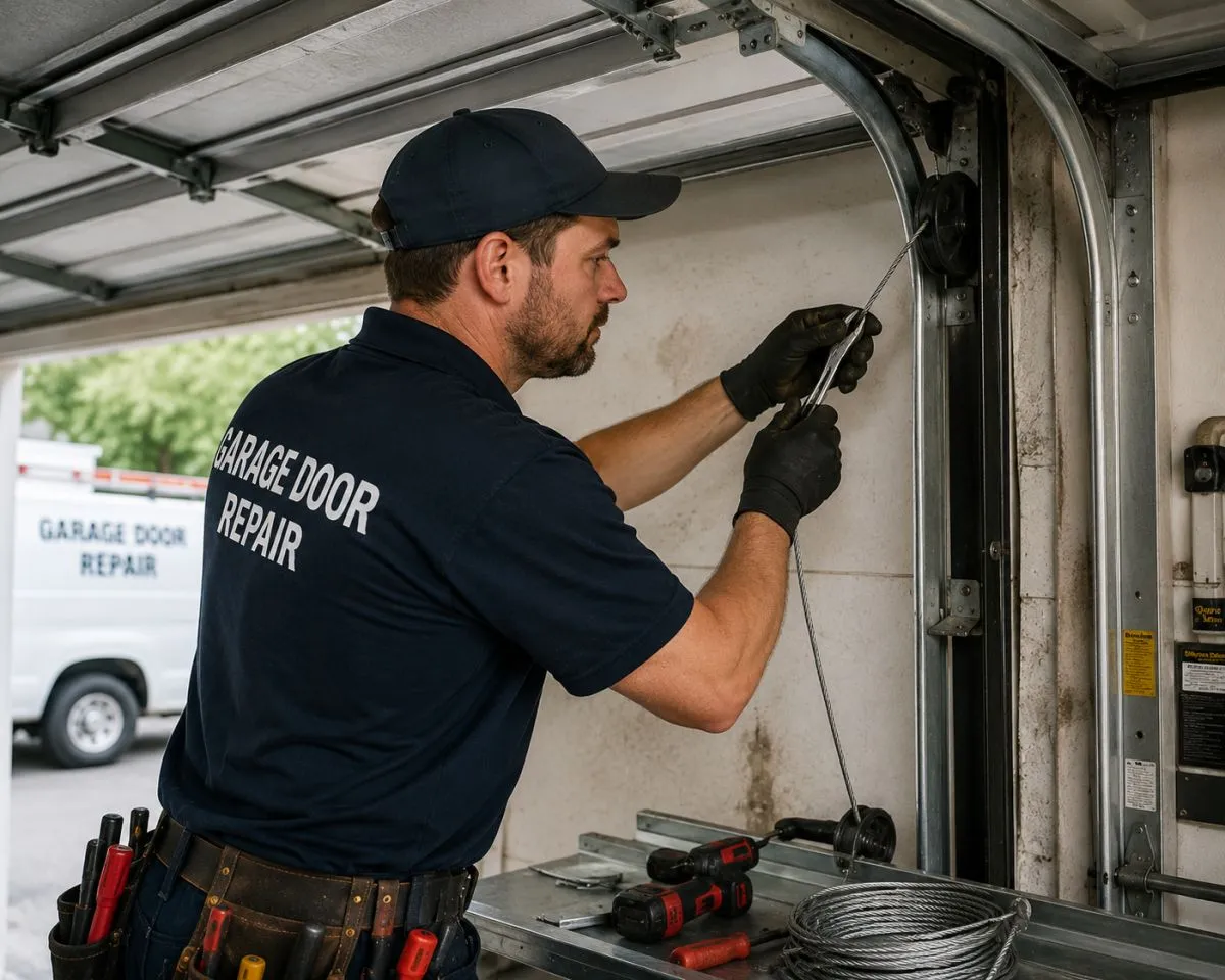 Rusted garage door lift cable replaced in Waterstone, Hillsborough NC