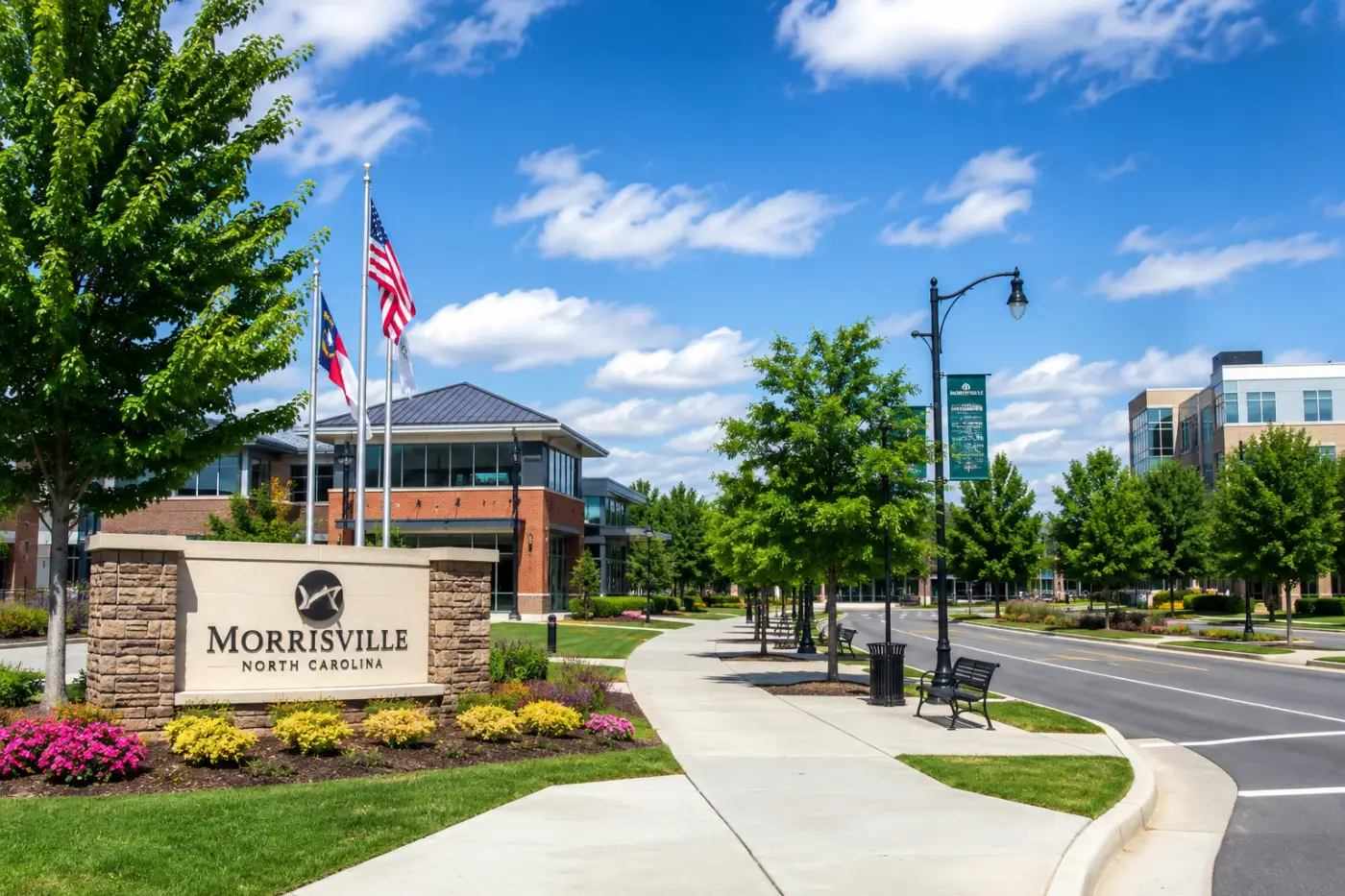 Downtown Morrisville NC town centre — garage door repair service area