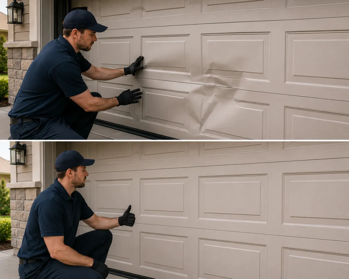 Dented garage door panel replaced in Meadowmont, Chapel Hill NC