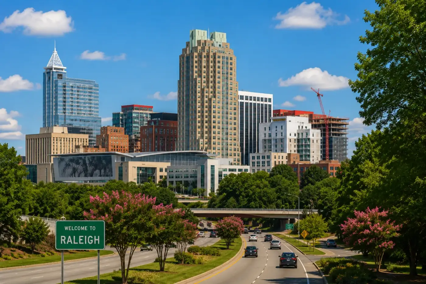 Raleigh NC downtown skyline — garage door repair service area