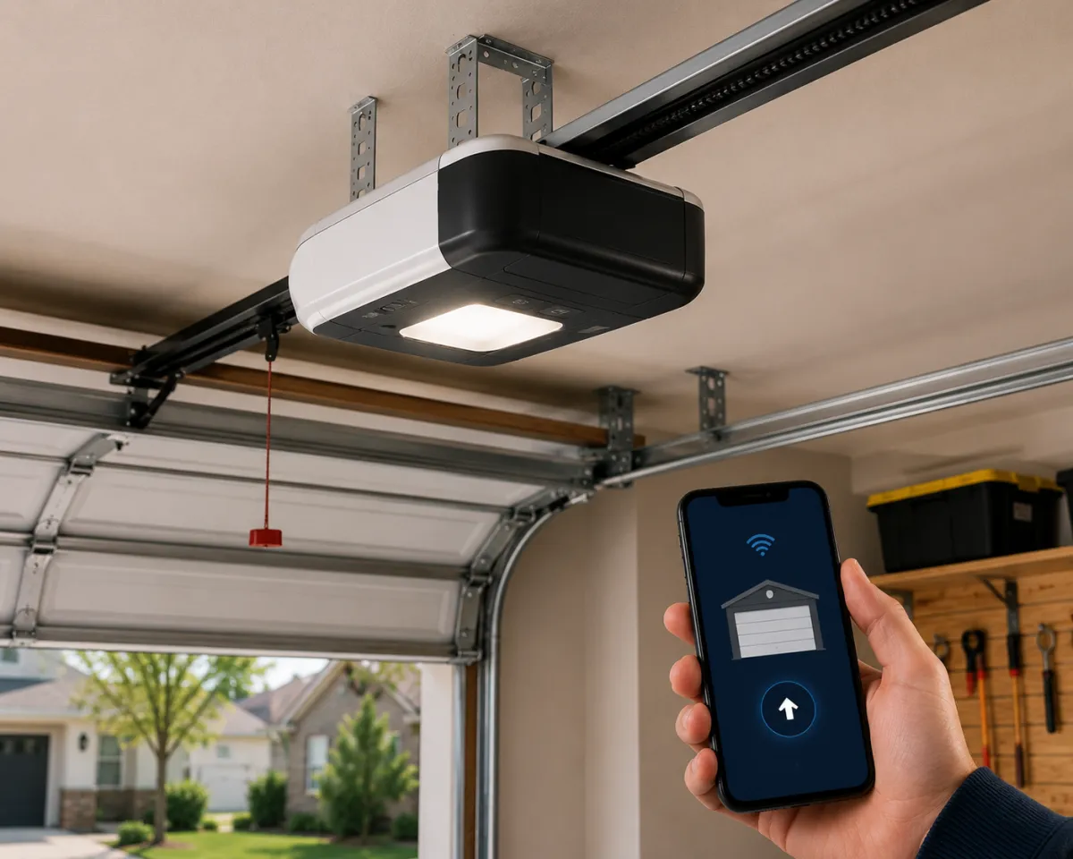 Quiet belt-drive WiFi smart garage door opener installed in Preston, Cary NC