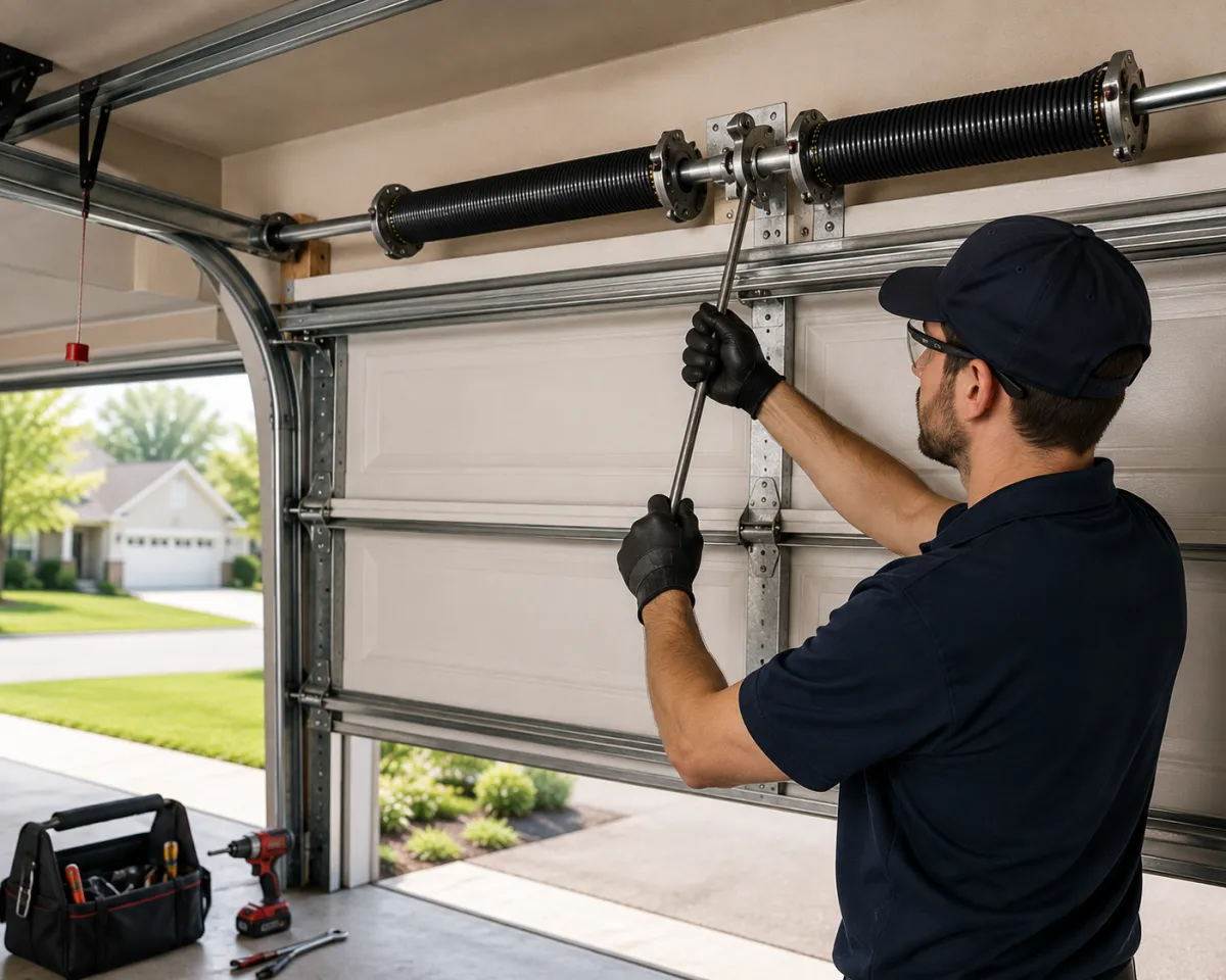 Same-day torsion spring replacement on a residential garage door in South Durham NC