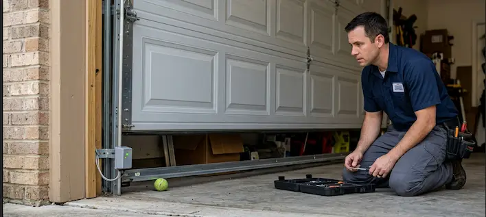 Garage door reversing before hitting the ground due to sensor or track issues in Durham NC