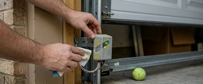Misaligned or dirty garage door photo eye sensors causing door closing issues in Durham NC