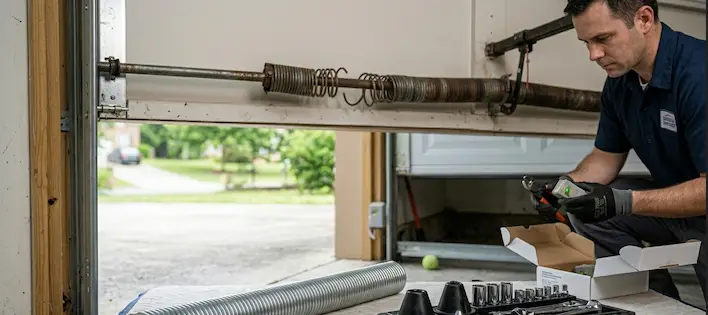 Garage door parts replacement service for damaged components in Durham NC